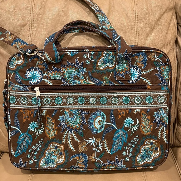 100% Cotton Large Quilted Briefcase Computer Bag Paisley Teal Brown CLEAN - Picture 1 of 9